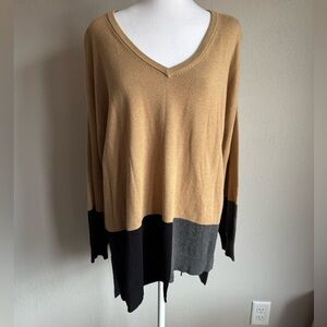 Vince Camuto Tan Black Gray Colorblock Lightweight High-Low Sweater Women’s L